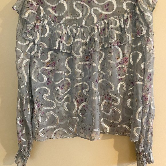 LoveShackFancy Erica Metallic Ruffled Silk Top in Silver Lake Blue Size Small - Picture 11 of 14